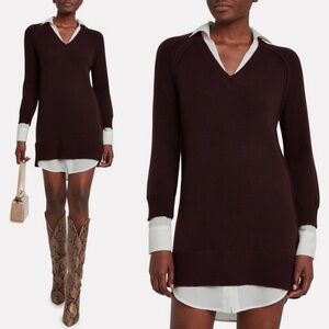 Brochu Walker Layered Looker Sweater Dress M Cashmere Wool Burgundy Red